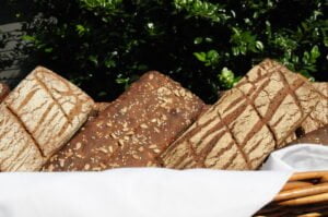 100% rye sourdough loaves in the basket